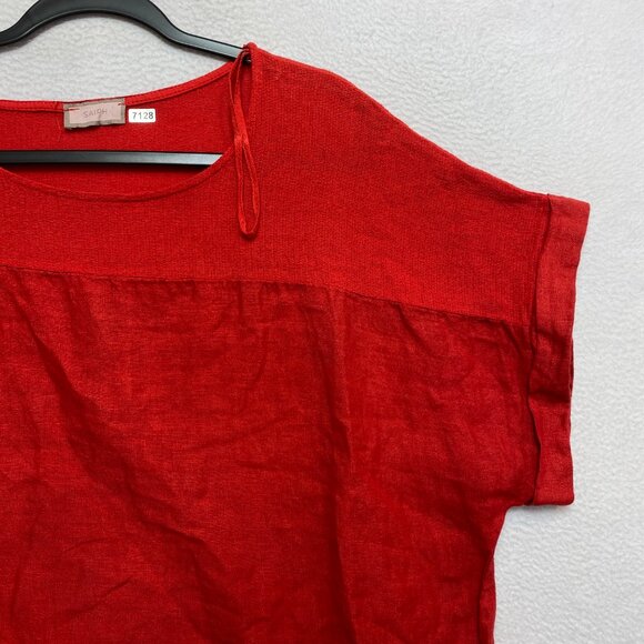 Saiph Linen Top Womens 3X Red Dolman Sleeves Shirt - Picture 2 of 10